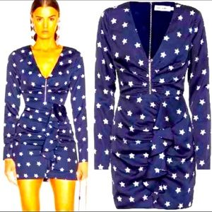 NWT NEW with Tag Self Portrait Zip Front navy blue star mini dress